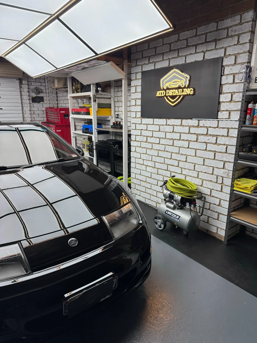 300ZX with the ATD Detailing neon sign in the studio